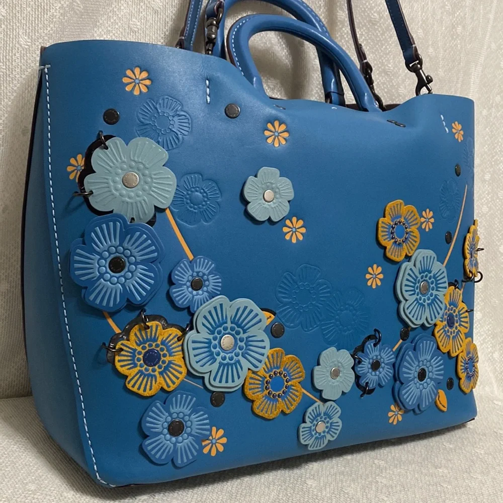 *SOLD*Coach Rogue Leather Tote With Linked Tea Rose In In River/black Copper - Picture 7 of 17